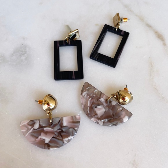 H&M 2 Pairs Of Earrings Acrylic Plastic Tortoise Shell Fan & Geometric Earrings - Picture 2 of 2